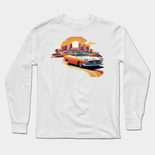 Sunrise Backdrop Brilliance: Retro Car T-Shirt Graphic Design Masterpiece (323) Long Sleeve T-Shirt